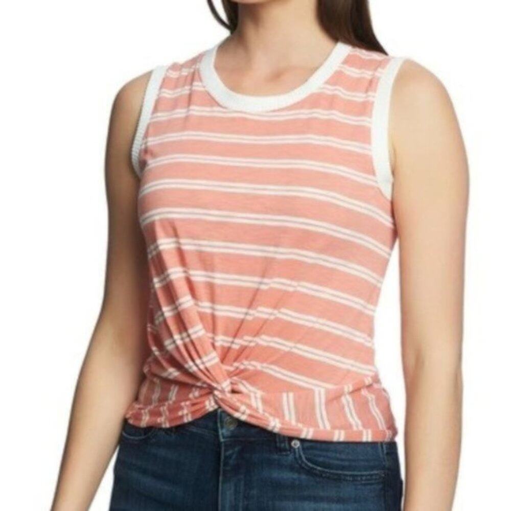 NWT 1. State Regatta Stripe Tank Top Nautical Twist Front Coral Tank Top M